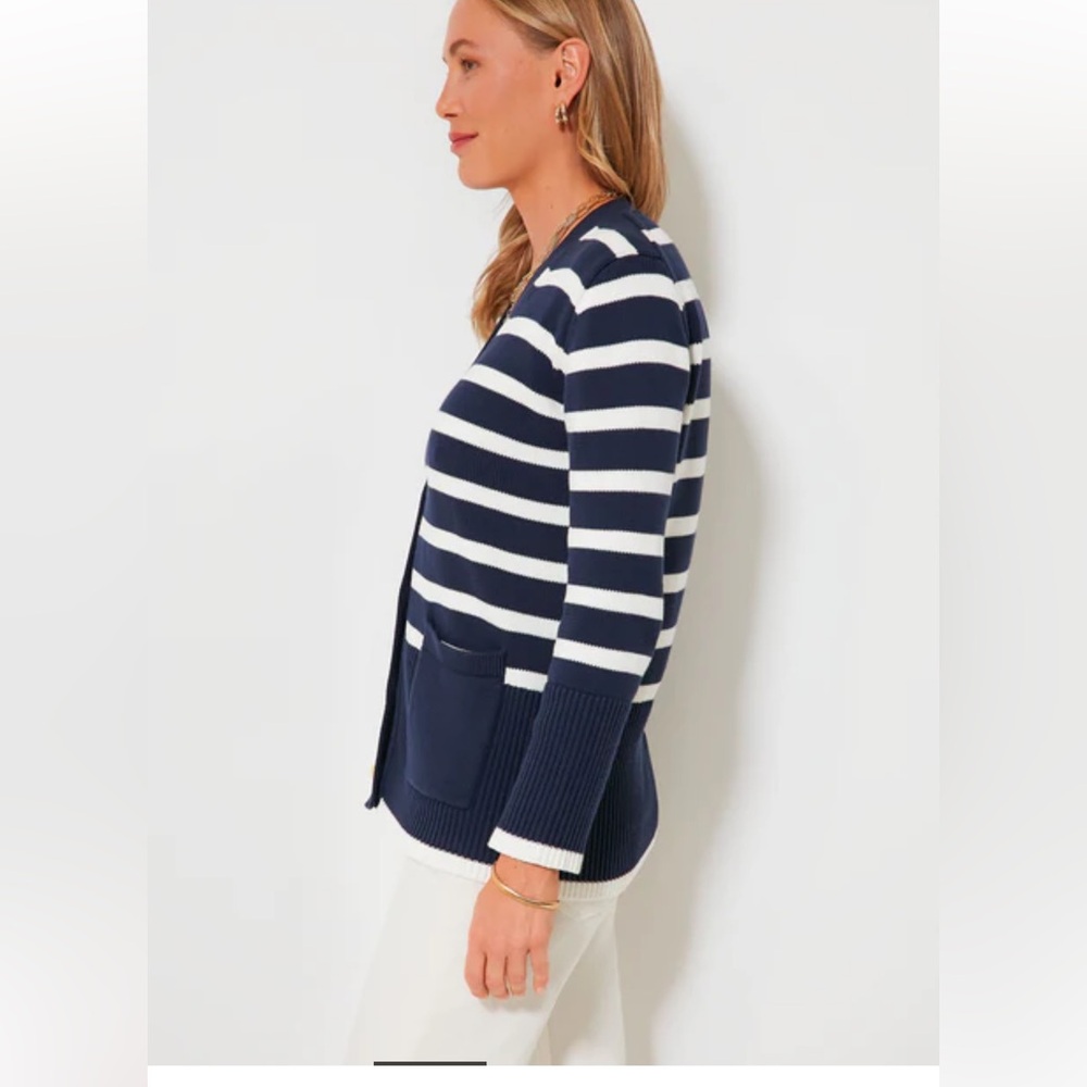 Tuckernuck - Navy & White Striped Kerry Long Cotton Cardigan S - Picture 7 of 9